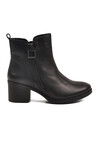 Siyah Hakiki Deri Fermuarlı Polarlı Kadın Topuklu Bot 92163-1 Z