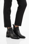 Siyah Hakiki Deri Polarlı Kaymaz Fermuarlı Kadın Topuklu Bot 9780-1 Z
