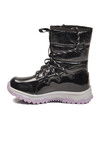Siyah Lila Kaymaz Taban İçi Polarlı Kız Çocuk Kar Botu 24081 F