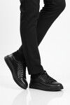 Siyah Bağcıklı Cilt Hafif Esnek Erkek Sneaker 179 M