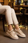 Bej Bağcıklı Taş İşlemeli Hafif Kadın Sneaker 431156 Z