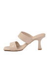 Bej Çift Bantlı Kadın Topuklu Terlik 451158 Z
