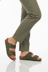 Haki Çift Bantlı Kadın Hafif Günlük Terlik PC-7551 Z