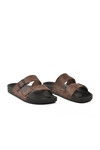 Kahve Çift Bantlı Hafif Deri Erkek Terlik PC-7038 M