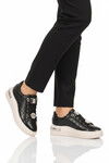 Siyah Bağcıklı Taş İşlemeli Hafif Kadın Sneaker 431156 Z