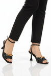 Siyah Bilekten Bantlı İnce Uzun Topuklu Kadın Sandalet 655584 Z