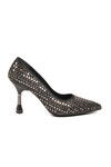 Black Stone Embroidered Thin Heeled Womens Evening Shoes PC-55020 Z