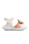 White-Orange Girls Flat Sandals Ayakmod Şng 8010 P