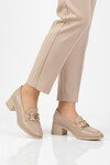 Premium Bej Hakiki Deri Kadın Topuklu Klasik Ayakkabı 757 Z
