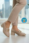 Premium Bej Hakiki Deri Kadın Topuklu Klasik Ayakkabı 757 Z