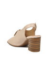 Bej Hakiki Deri Kadın Topuklu Sandalet 2108518Y Z