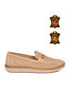Bej Geniş Kalıp Hakiki Deri Hafızalı Rahat Taban Kadın Casual Ayakkabı Loafer Z142 Z