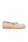 Tokalı Şık Rahat Loafer Ayakkabı Bej Parlak Kadın Klasik Casual Ayakkabı PC-56058