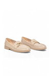 Tokalı Şık Rahat Loafer Ayakkabı Bej Parlak Kadın Klasik Casual Ayakkabı PC-56058