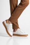 Beyaz-Taba Hakiki Deri Erkek Casual Sneaker Memory Taban Premium Casual Ayakkabı M030 M