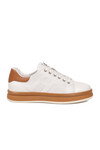 Beyaz-Taba Hakiki Deri Erkek Casual Sneaker Memory Taban Premium Casual Ayakkabı M030 M