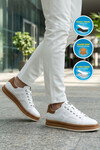 Beyaz-Taba Hakiki Deri Erkek Casual Sneaker Memory Taban Premium Casual Ayakkabı M030 M