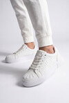 Beyaz Bağcıklı Kalın Tabanlı Rahat Şık Unisex Casual Yürüyüş ve Spor Ayakkabı Sneaker 26201 G