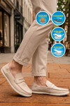 Erkek Hakiki Deri Loafer Mokasen Ayakkabı Hafızalı Taban Hafif Smart Casual Ekru M420 M