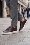 Kahve-Bej Hakiki Deri Bağcıklı Kalın Rahat Tabanlı Erkek Casual Ayakkabı Sneaker 272303 