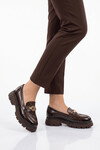 Kadın Loafer Ayakkabı Tokalı Kalın Taban Kahve Cilt Şık Kadın Klasik Casual Ayakkabı 572508 