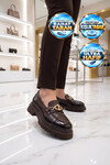 Kadın Loafer Ayakkabı Tokalı Kalın Taban Kahve Cilt Şık Kadın Klasik Casual Ayakkabı 572508 