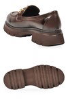 Kadın Loafer Ayakkabı Tokalı Kalın Taban Kahve Cilt Şık Kadın Klasik Casual Ayakkabı 572508 