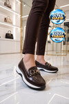 Tokalı Şık Hafif Rahat Kadın Kahve Kırışık Klasik Casual Ayakkabı Loafer 062 Z