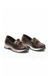 Tokalı Şık Hafif Rahat Kadın Kahve Kırışık Klasik Casual Ayakkabı Loafer 062 Z
