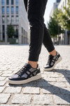 Parlak Simli Bağcıklı Kalın Taban Siyah-Beyaz Kadın Casual Yürüyüş Ayakkabı Sneaker BNI-12123