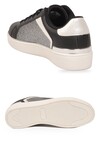 Parlak Simli Bağcıklı Kalın Taban Siyah-Beyaz Kadın Casual Yürüyüş Ayakkabı Sneaker BNI-12123