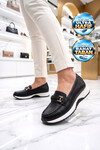 Tokalı Hafif Rahat Kadın Siyah-Beyaz Klasik Casual Ayakkabı Loafer 067 26K Z