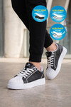 Siyah-Beyaz Bağcıklı Kalın Tabanlı Rahat Şık Unisex Casual Yürüyüş ve Spor Ayakkabı Sneaker 26201 G