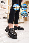 Kadın Loafer Ayakkabı Tokalı Kalın Taban Siyah Cilt Şık Kadın Klasik Casual Ayakkabı 572508 