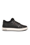 Siyah Hakiki Deri Kroko Desenli Rahat Şık Erkek Casual Ayakkabı Sneaker 6424-1 M