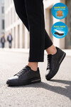 Siyah Hakiki Deri Bağcıklı Rahat Tabanlı Erkek Casual Ayakkabı Sneaker 165