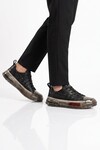 Siyah Hakiki Deri Kroko Desenli Kalın Taban Erkek Casual Ayakkabı Sneaker E058 M