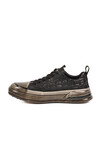 Siyah Hakiki Deri Kroko Desenli Kalın Taban Erkek Casual Ayakkabı Sneaker E058 M