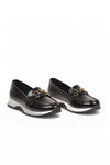 Tokalı Şık Hafif Rahat Kadın Siyah Kırışık Klasik Casual Ayakkabı Loafer 062 Z