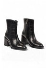 Siyah Kroko Fermuarlı Şık Rahat Kadın Ofis Davet Günlük Topuklu Bot 655624