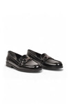 Tokalı Şık Rahat Loafer Ayakkabı Siyah Parlak Kadın Klasik Casual Ayakkabı PC-56058
