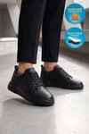 Siyah-Siyah Hakiki Deri Bağcıklı Kalın Rahat Tabanlı Erkek Casual Ayakkabı Sneaker 272303 