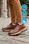 Taba Premium Hakiki Deri Erkek Casual Ayakkabı Memory Kalın Tabanlı Sneaker M084-2 M