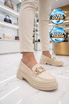 Tokalı Hafif Rahat Şık Bej Kadın Klasik Casual Ayakkabı Loafer 1837 Z