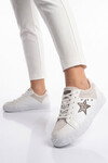 Beyaz Bağcıklı Kalın Tabanlı Kadın Casual Yürüyüş Ayakkabı Sneaker Code 416