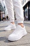 Beyaz Bağcıklı Kalın Tabanlı Unisex Yürüyüş ve Spor Ayakkabı Sneaker Code 412
