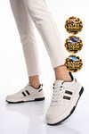Beyaz-Siyah Bağcıklı Kalın Tabanlı Unisex Yürüyüş ve Spor Ayakkabı Sneaker Foor