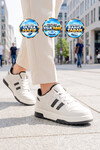 Beyaz-Siyah Bağcıklı Kalın Tabanlı Unisex Yürüyüş ve Spor Ayakkabı Sneaker Foor