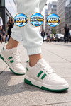 Beyaz-Yeşil Bağcıklı Kalın Tabanlı Unisex Yürüyüş ve Spor Ayakkabı Sneaker Foor