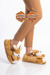 Sıcak Tutan Ayıcık Desenli Camel Unisex Ev Terliği Panduf  H025.Z.0000